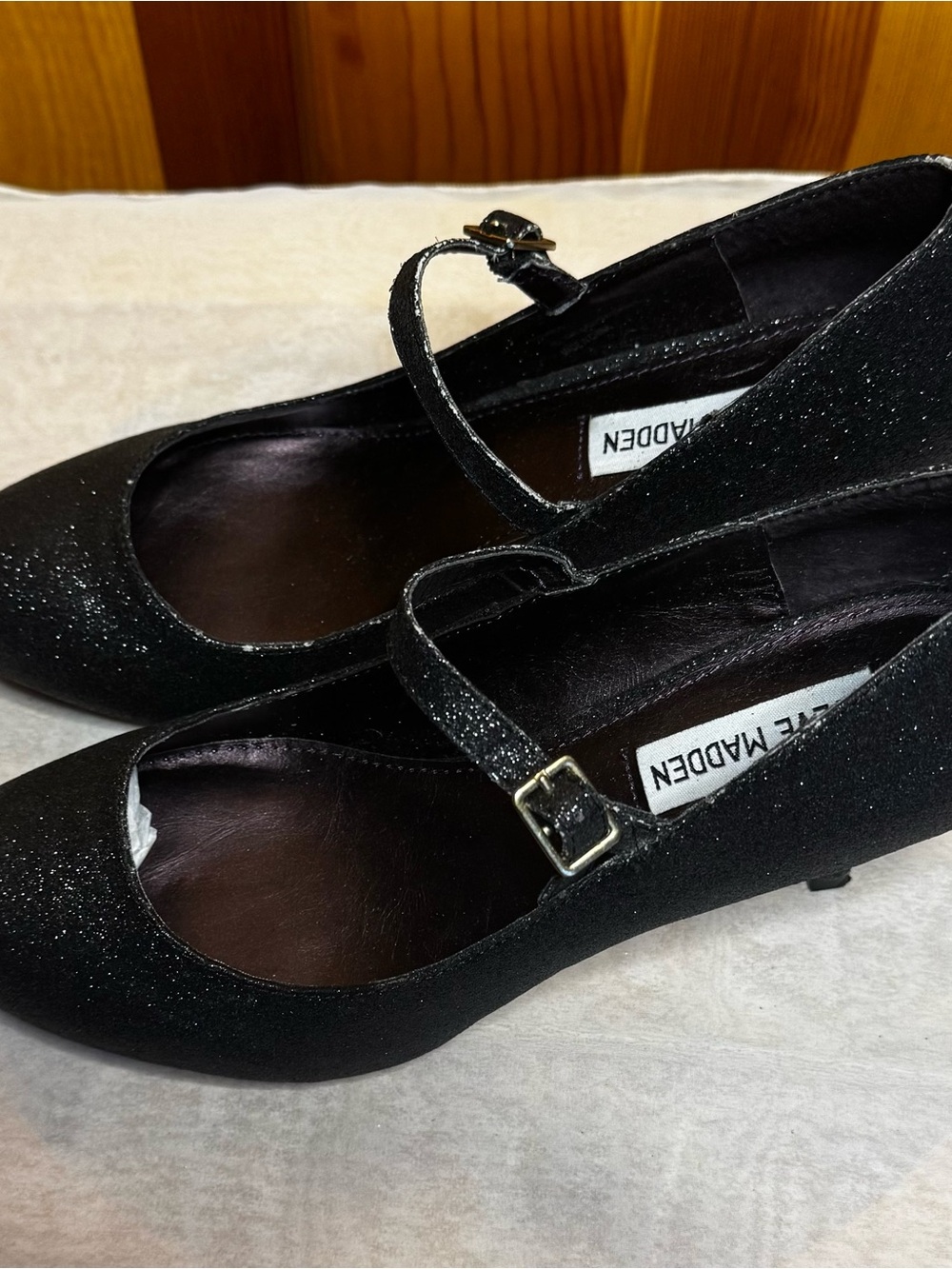 Steve Madden Black Glitter Mary Jane Pumps